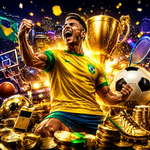 Estádio de futebol iluminado à noite com painel de odds ao lado do gramado